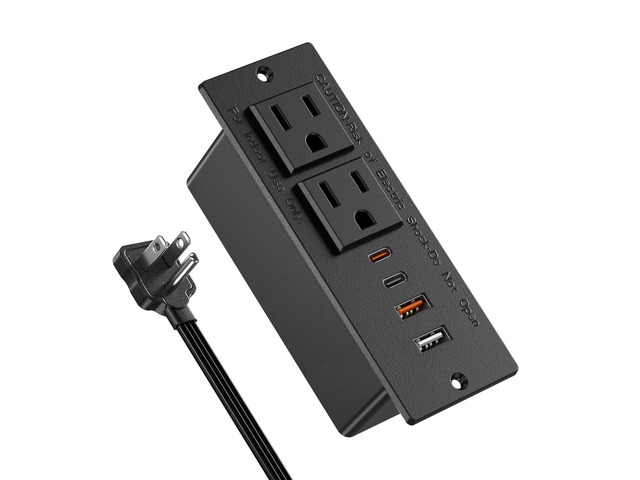 Recessed Power Strip with 30W USB C,Ultra Thin Flat Plug Power Strip,2 Outlets 4 USB Ports,Furniture Flush Mount Desk Outlet,Recessed Outlet for...