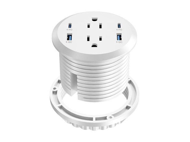 Recessed Power Grommet 65W USB-C,2 Outlets,Flush-Mount,White 3inch Hole Flush-Mount for Desktop,Workspace Essential Desk Outlet,ETL Listed