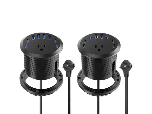 3 inch Desk Power Grommet USB C 65W,Ultra-Flat Plug Power Strip,2PCS Black,Recessed Outlet,Desktop Power Grommet for Office PC Desk Cable Cord...