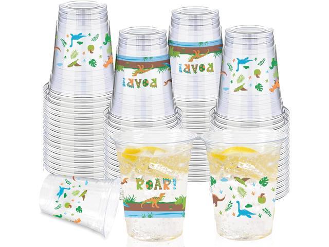 100 Pcs Dinosaur Cups, 12oz Dinosaur Plastic Clear Disposable Drinking Cups Dino Theme Tumbler for Dino Birthday Party Supplies Decorations
