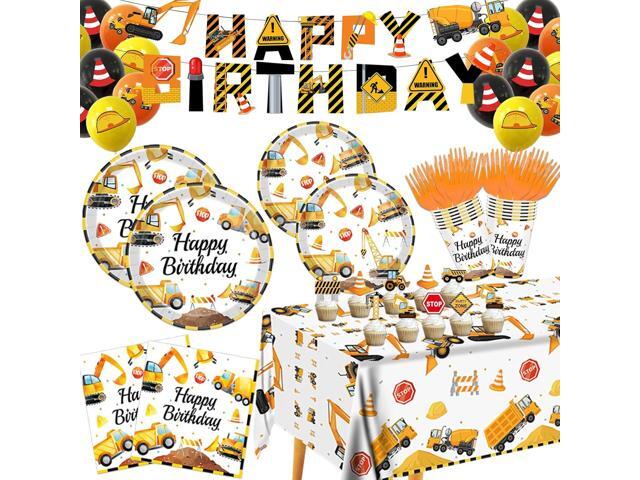 Construction Birthday Party Supplies for 24 Guests - Decorations Include Plates, Napkins, Cups, Tablecloth, Cake Toppers for Boys Construction.