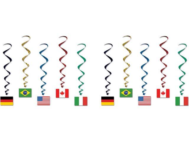 Beistle International Flag Whirls 10 Piece, Multicolored