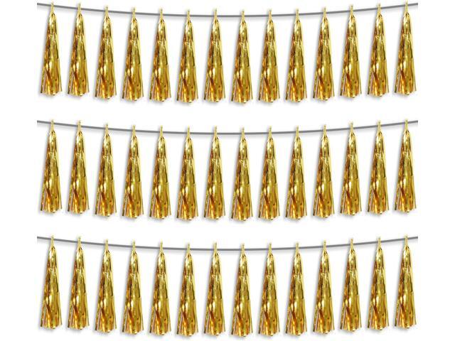 3P Gold Foil Fringe Metallic Tassel Streamers Banner Tassel Garland for Parade Floats, Bachelorette, Wedding, Birthday, Halloween, Christmas,.