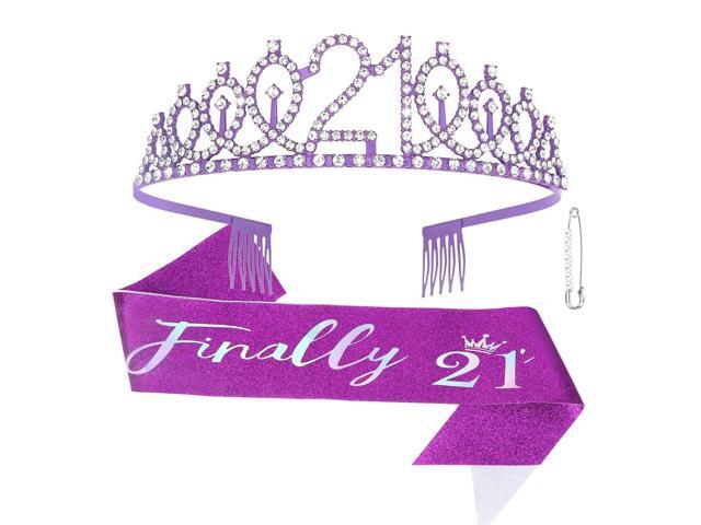 21st Birthday Decorations for Her ‘Finally 21’ Birthday Sash and Rhinestone Crown Tiara Set for Girls 21st Birthday Gifts for Happy 21st Birthday.