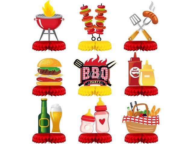9 Pieces BBQ Baby Shower Decorations BBQ Baby Shower Birthday Honeycomb Centerpieces Table Decor Summer Picnic Party for Carnival Summer Barbecue...