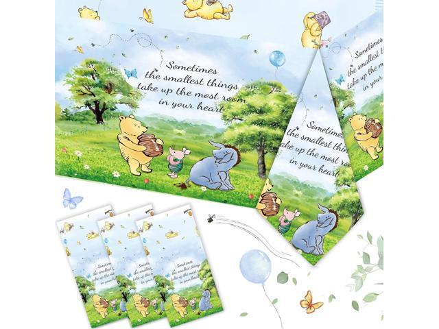 3PCS Blue Winnie Tablecloth Baby Shower Decorations Bear Table Cover Watercolor Plastic Disposable Thickened Tablecloth Oh Baby Gender Reveal.