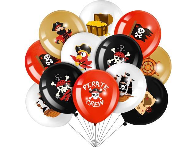 45 Pcs Pirate Party Balloons Red Black White Latex Balloons Set Round Caribbean Gold Skull Pirate Ship Sea Sailing Decoration for Birthday Party...