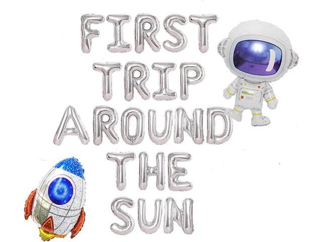 16' Silver First Trip Around The Sun Banner Balloons, Space Theme 1st Birthday Decorations. Space Party Decorations, Space Birthday Party Supplies...