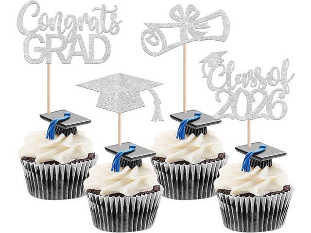 Rsstarxi 36 Pack Class of 2026 Cupcake Toppers Glitter Graduation Hat Diploma Done Cupcake Picks Congrats Grad Cake Decorations for 2026 Graduation.