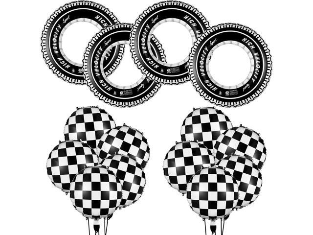 14 Pcs Car Decorations Racing Cars Birthday Party Supplies 4 Tire Tube Swim Ring Inflatable Tire Floats for Pool with 10 Balloons 18 Inch Race.