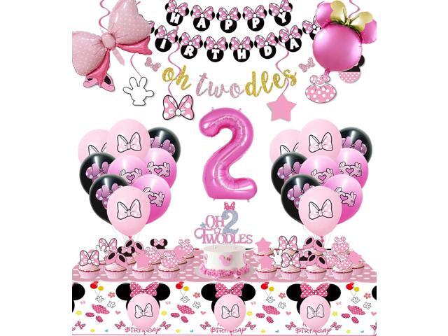 Pink 2nd Birthday Party Supplies, Oh Twodles Girl Second Party Decorations Includes Happy Birthday Banner, Hanging Swirls, Tablecloth, Cake Cupcake.