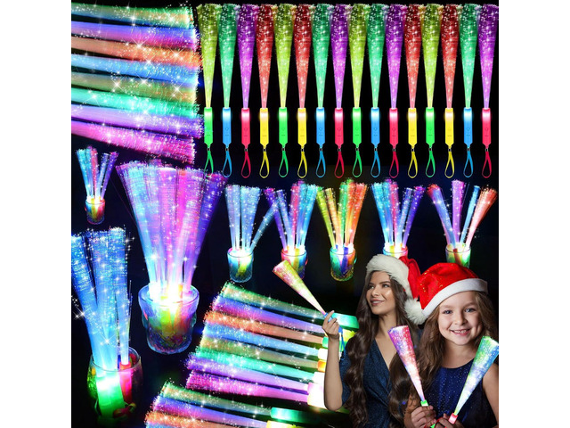 SHQDD 74 PCS Glow Fiber Wands Sticks, LED Light Wands, Glow in the Dark Party Supplies, Fiber Optic Wands, LED Flashing Sticks, Fiber Optic Light...