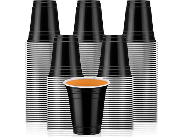 Sabary 100 Pack 12oz Plastic Cups Black Graduation Heavy Duty Drinking Disposable Cups with Lines for Beverage Holiday Camping Barbecues Birthday.