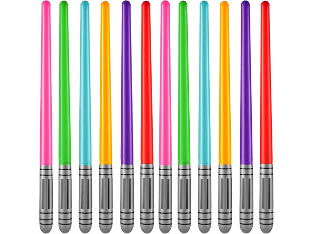 Bedwina Inflatable Light Sabers for Kids - (Pack of 12) 35-inch Neon Color Blow-Up Toy Saber Swords, Party Favors, Goodie Bags, Star Galaxy Theme...