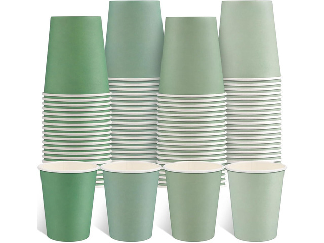 100 Pack Gradient Sage Green Paper Cups, 9oz Green Party Cups Disposable Baby Shower Paper Cup, Drinking Cup for Wedding Birthday Woodland Baby &...