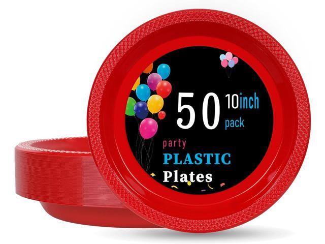 WELLIFE Red Plastic Plates 10 Inch 50 Count Disposable Plate for Party Mother's Day, Large Big Plate for Dinner Party Supplies Birthday Camping BBQ...