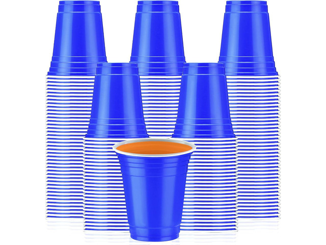 Sabary 100 Pack 12oz Blue Plastic Cups 250th Anniversary Heavy Duty Drinking Disposable Cups with Lines for Beverage USA Patriotic Holiday Camping...