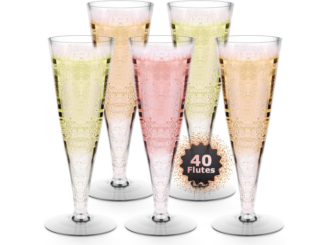 Lazyshine Plastic Champagne Flutes Disposable Wine Glasses - 40 Pack 4.5Oz Clear Mimosa Cocktail Cups Bulk for Wedding Back to School Party...