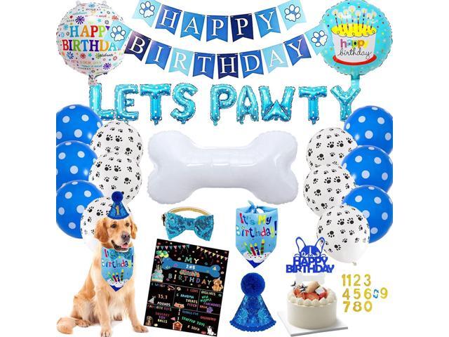 Dog Birthday Party Supplies Dog Birthday Party Decorations Boy with Dogs Party Hat Lets Pawty Balloons Banner Dogs Bandana Bowtie Cake Topper for...