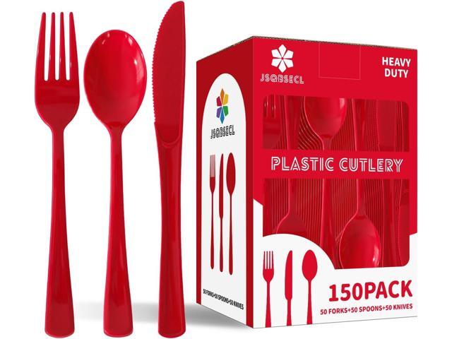 150 Pack Plastic Silverware,Disposable Cutlery Set Heavy Duty Utensil Sets 50 Forks 50 Knives 50 Spoons for Brithday, Wedding,Home School Party.
