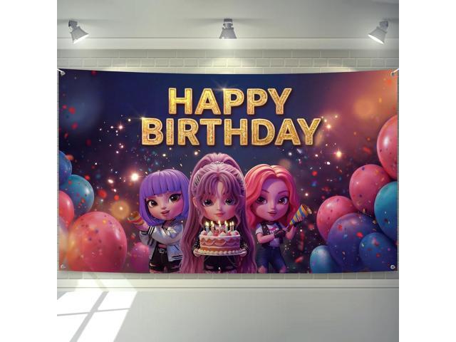 KatchOn, Kpop Happy Birthday Banner 72x44 Inch Kpop Party Decorations, Idol Style Birthday Banner with Ribbon Birthday Decorations for Girls,.