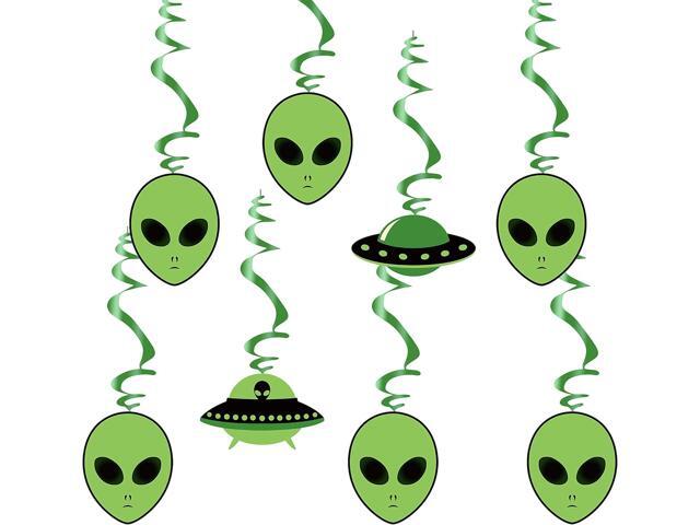 Swirls & Cutouts Green Alien Theme Hanging Swirl Decorations UFO Theme Ceiling Whirl Streamer Hanging Cutouts Alien Invasion for Birthday Party.