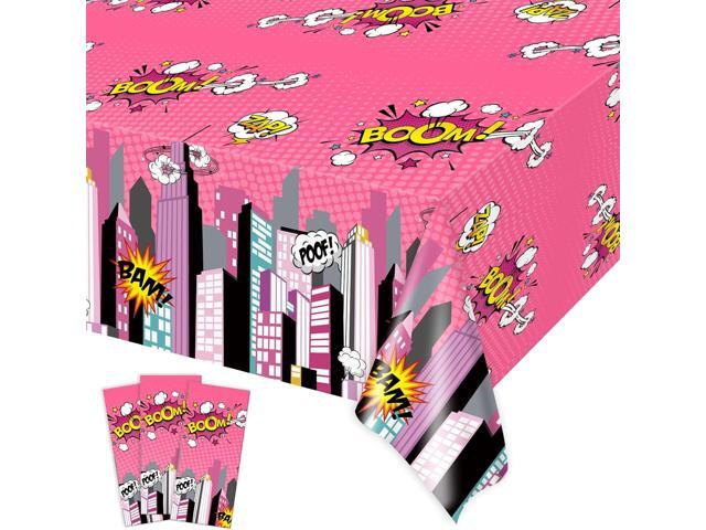 gisgfim 3 Pcs Super Girl Hero Party Tablecloth Pink Super Girl Hero Theme Party Supplies Decorations for Kids Girls Disposable Plastic Table Cover.