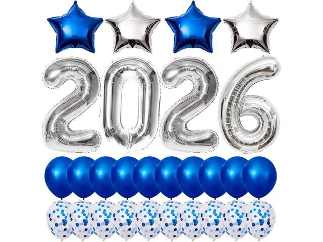 2026 Balloons Graduation Decorations, Graduation Party Supplies 2026, 40 Inch Silver 2026 Balloons with 4 Star Mylar Foil and 20 Latex Balloon, New.