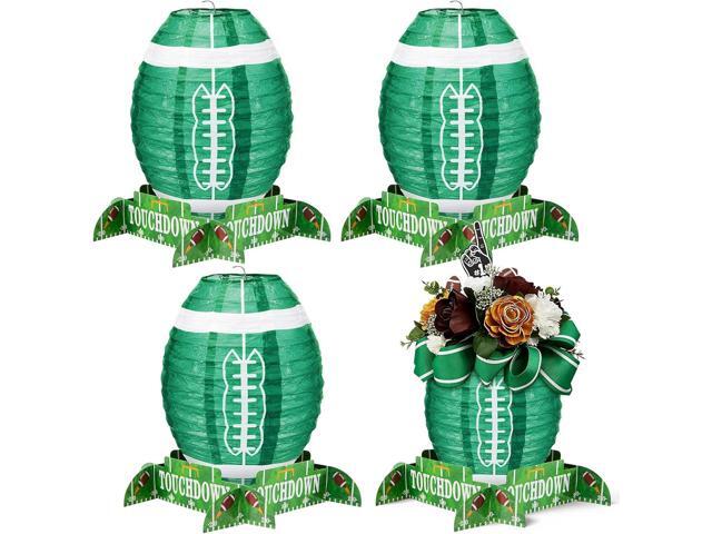 Mudder 4 Pcs Football Paper Lantern Sports Fan Party Decor Table Centerpiece Set Football Game Lantern with Stand Pieces for Game Day Tailgates.