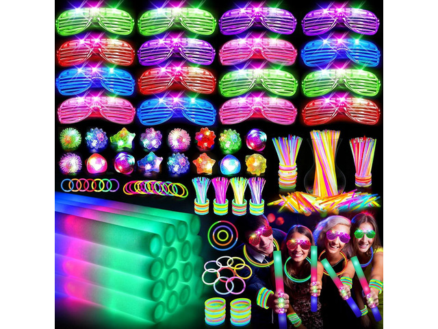 OLUPP 150 PCS Glow in the Dark Party Supplies, 16 Foam Sticks, 16 LED Glasses, 100 Glow Sticks and 18 Finger Lights for Neon Party, 4th of July,...