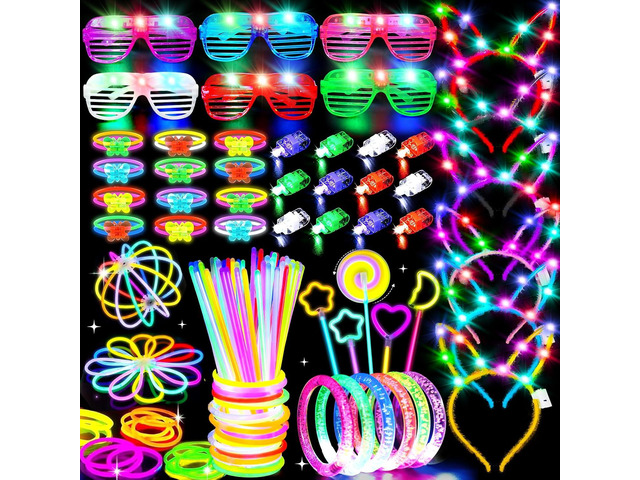 156Pcs Glow In The Dark Party Supplies for Kids/Adults, 4th of July Light Up Accessories LED Bracelet Necklaces Glasses Headband Glow Sticks Bulk...