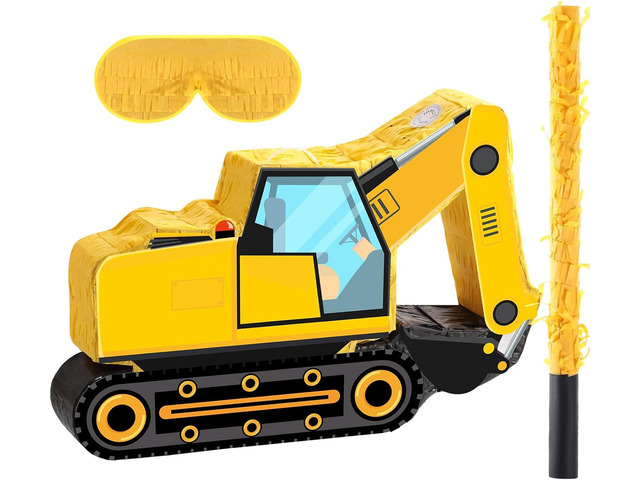 Aoriher Construction Dump Excavator Piñata with Blindfold and Bat Tractor Truck Piñata for Birthday Party Supplies Construction Theme Decor