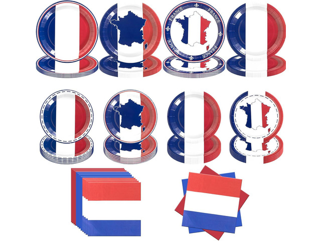 180Pcs France French Flag Party Supplies,France Flag Disposable Paper Plates and Napkins Set for French Family Gathering Birthday Party...