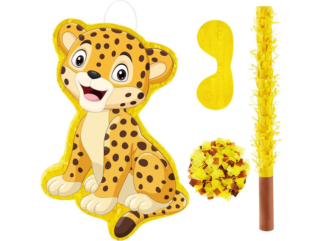 Leopard Piñatas for Safari Birthday Party Cheetah Piñata with Stick, Blindfold, Confetti for Adults Birthday Baby Shower Party Supplies