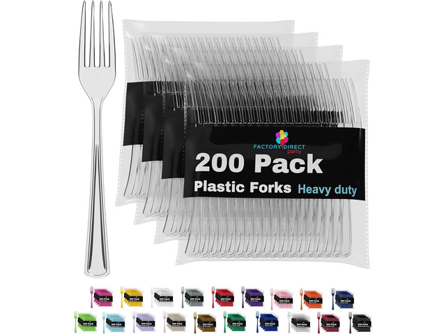 Party Solids Clear Plastic Forks 200 Pieces Clear Forks Disposable Utensils Heavy Duty Plastic Cutlery Set Disposable Cutlery Sets Flatware Sets...