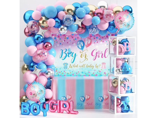 92Pcs Gender Reveal Decorations and Baby Box with Letters Set Boy or Girl Gender Reveal Party Supplies Party Ideas Tablecloth Backdrop Pink and...