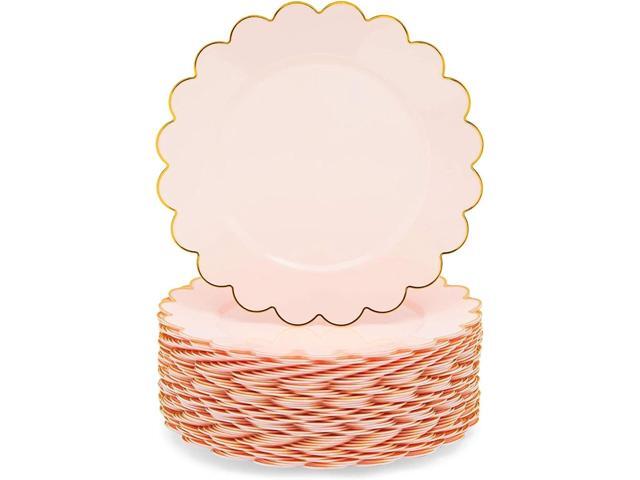 Sparkle and Bash Pink Plastic Plates for Party, 50-Pack - 9 in Pink & Gold Glossy Scalloped Edge - Disposable Heavy-Duty Fancy Plates for Birthday.