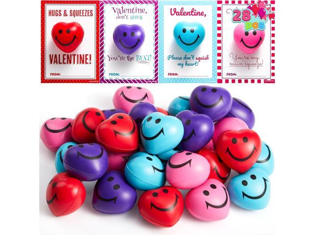 JOYIN 28 Packs Heart Shape Stress Ball with Cards Stress Relief Fidget Toy for Valentine Party Favors, Classroom Prize Supplies, Valentines.