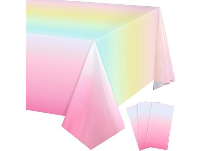Riakrum Pastel Rainbow Tablecloths Plastic Tablecloth Rainbow Party Decoration Birthday Supply Pastel Table Cover for Birthday Wedding Shower Party.