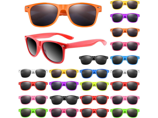 FEPITO 24 Packs Party Sunglasses Bulk Neon Colors Sunglasses for Birthday Party Supplies Treat Bag Fillers for Beach Pool Party Toys for Adults