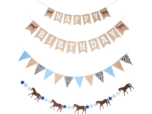 Horse Birthday Decorations Happy Birthday Burlap Banner Felt Horse Garland and Pennant Banner Western Party Decorations - Horse Party Supplies
