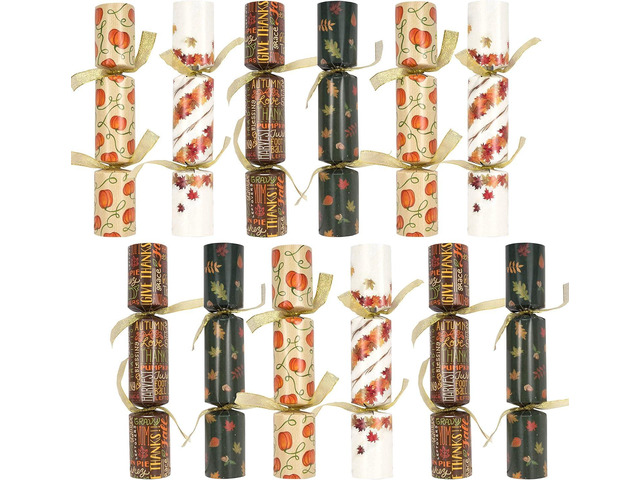 JOYIN 12 Pack Thanksgiving Party Table Favor No Snap No Popping with Party Hat, Joke & Gift Inside, Thanksgiving Holiday Traditions, Random gifts...