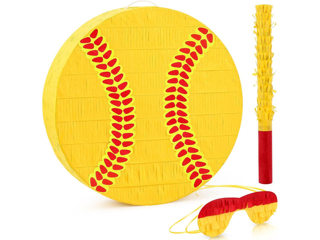 Deekin 3 Pcs Softball piÃ±ata Set Include piÃ±ata with Stick Eye Mask Softball for Kids Music Science School Sports Bridal Shower Birthday Party...