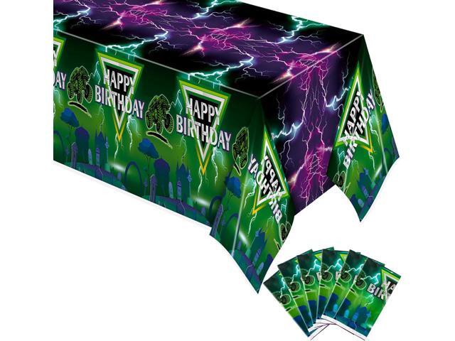 6 Pack Green and Purple Monster Truck Tablecloths - Monster Truck Happy Birthday Disposable Rectangle Table Cover for Baby Shower Kids Birthday.
