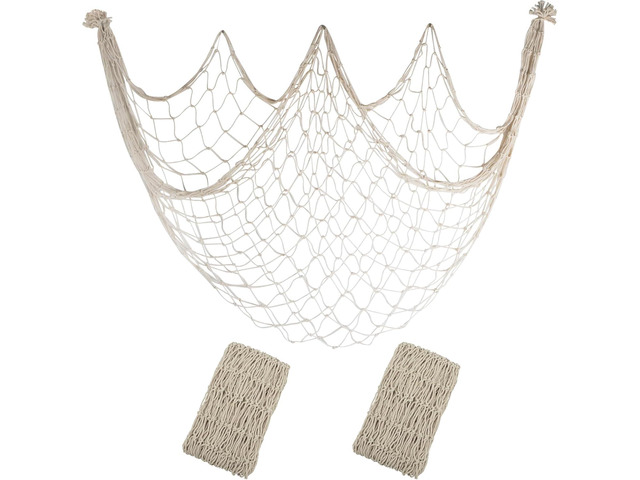 10x5 Feet X-Large Fishing Net Decor for Party - 2 Pack Beige Fish Net Decorations Beach Hawaiian Pirate Under The Sea Party Decorations, 3mm Cotton...