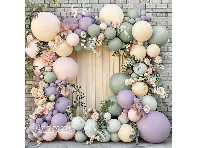 Dusty Green Purple Pink Balloon Arch, Double Stuffed Lavender Light Sage Green Ivory Blush Pastel Balloon Garland Kit for Baby Shower Birthday...