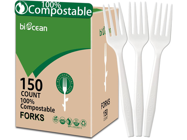 100% Compostable No Plastic Knives Forks Spoons Utensils, The Heavyweight Heavy Duty Flatware is Eco Friendly Products for Lounge Party Wedding BBQ...