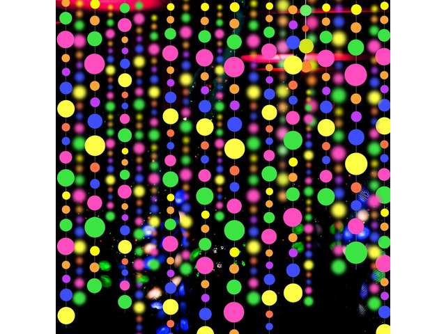 120feet UV Round Dot Paper Neon Garland Neon Streamers Decorations UV Reactive Black Light Party Favors Glow in The Dark Party Supplies for Wedding...