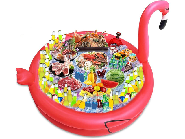 Inflatable Flamingo Cooler 130+ Cans Large Capacity, Bottom Quick-Drain, Luau Party Decor, Flamingo Pool Party Decorations, Beach Hawaiian Birthday...