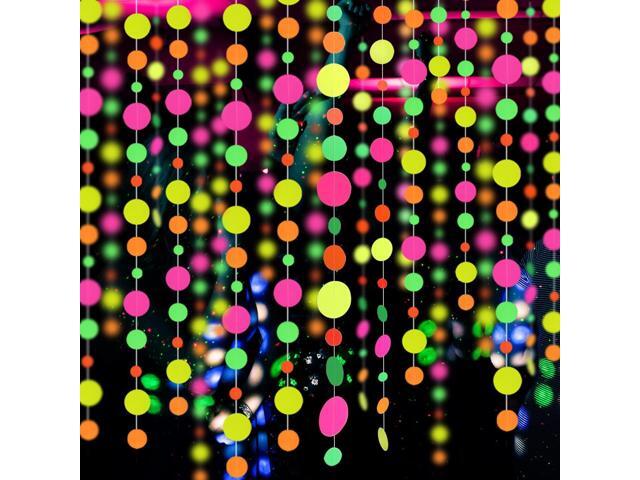 110feet UV Round Dot Paper Neon Garland Streamers Black Light Neon Decorations for Dark Glow Party UV Reactive Glow in The Dark Party Supplies...